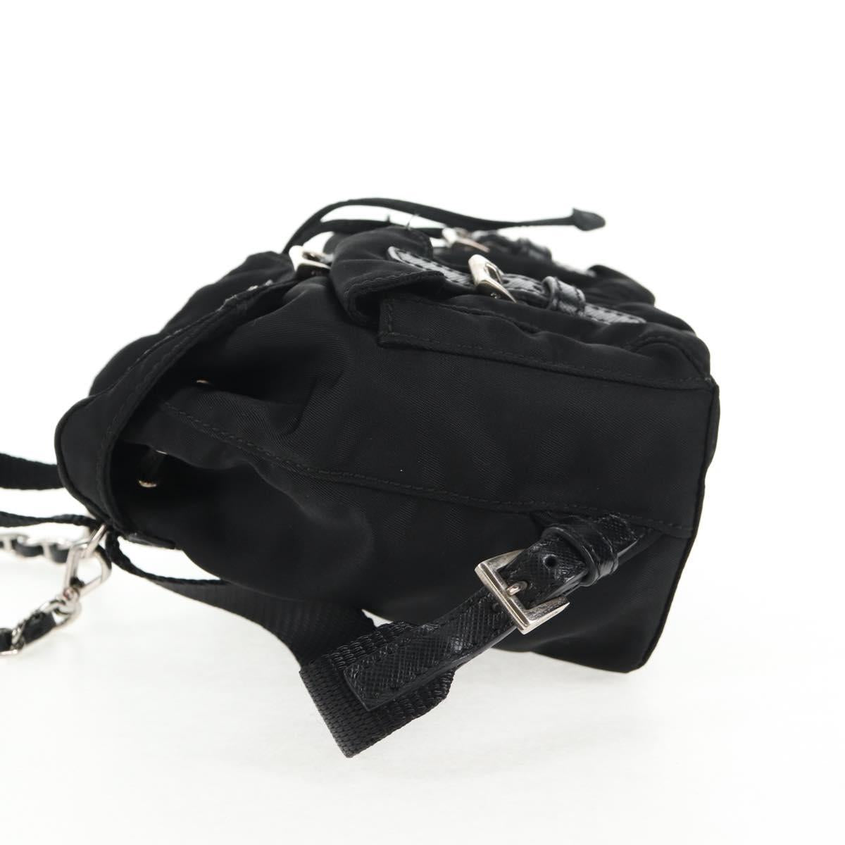 PRADA Chain Shoulder Bag Nylon Black Silver Auth 128179M