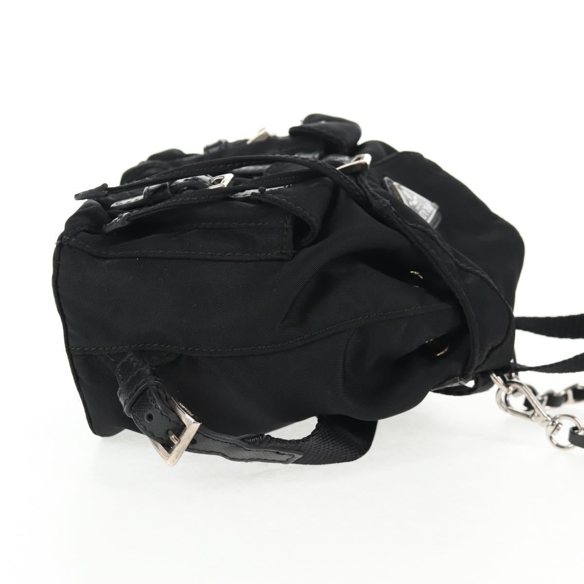 PRADA Chain Shoulder Bag Nylon Black Silver Auth 128179M