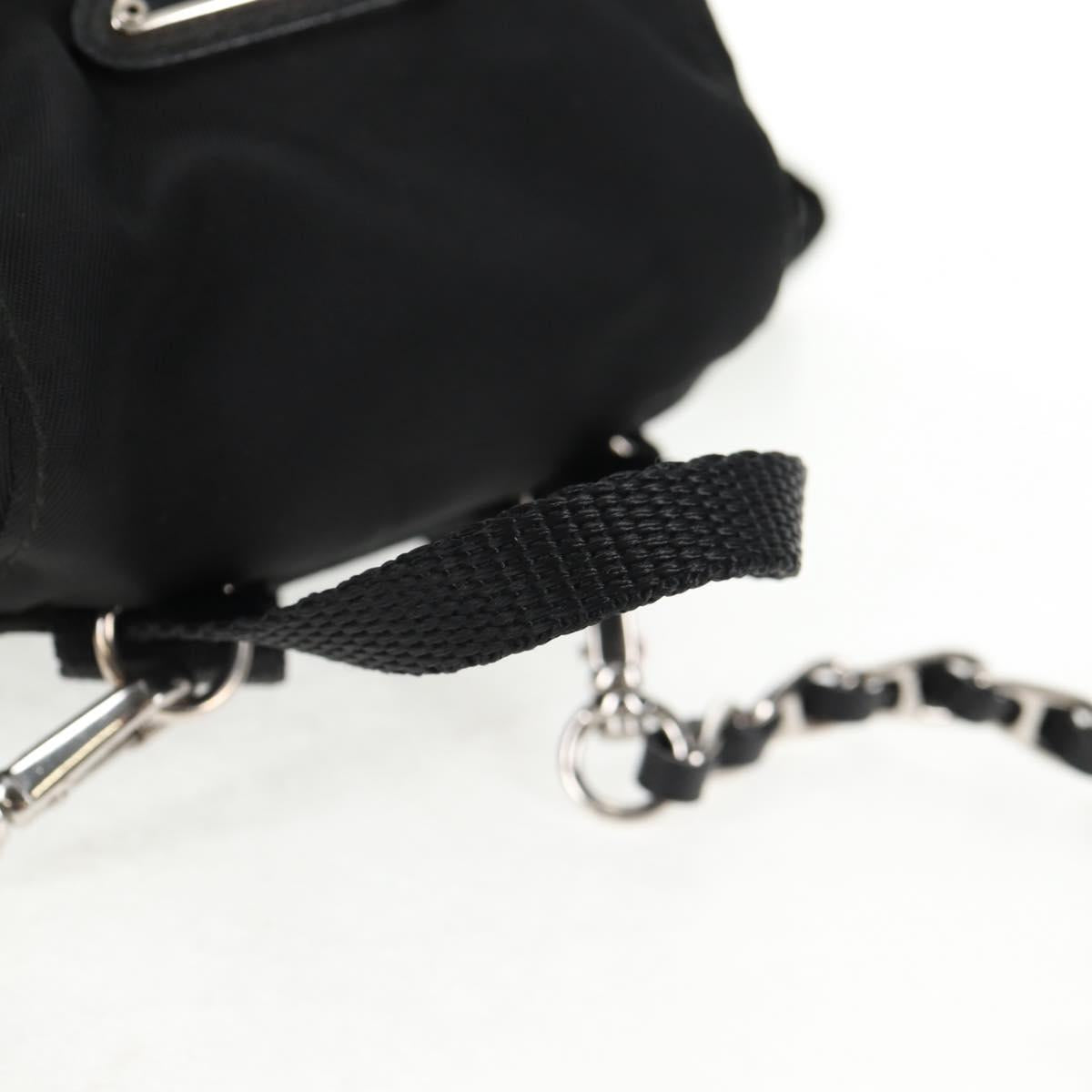 PRADA Chain Shoulder Bag Nylon Black Silver Auth 128179M