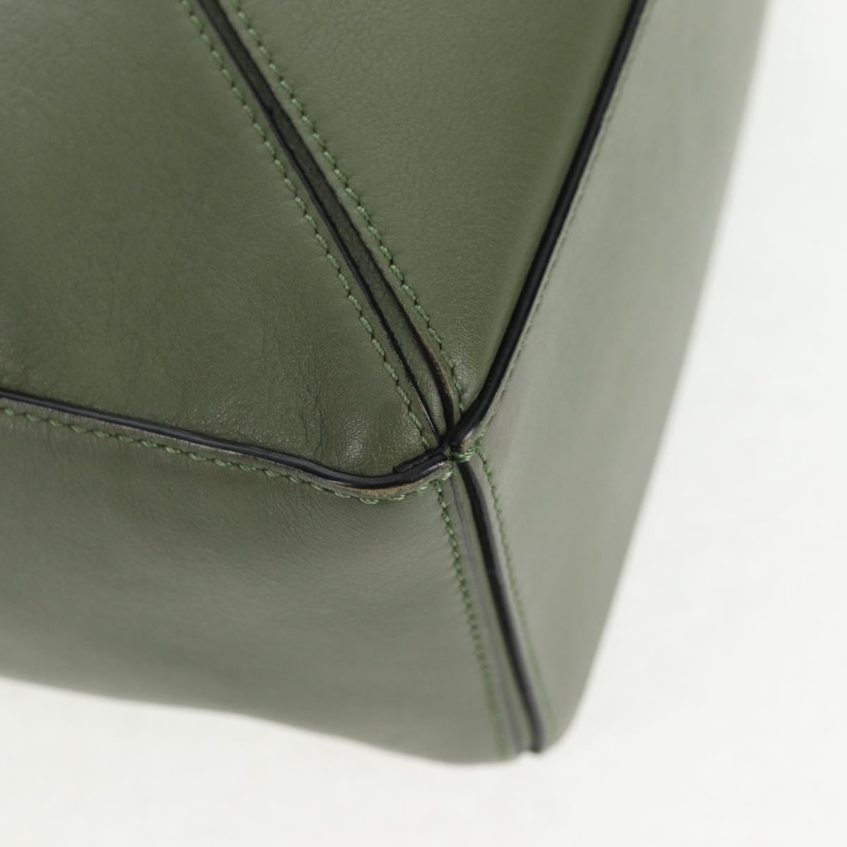 LOEWE Anagram Puzzle Hand Bag Leather Khaki Silver Auth 128180M