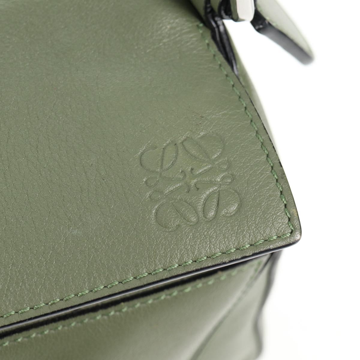 LOEWE Anagram Puzzle Hand Bag Leather Khaki Silver Auth 128180M