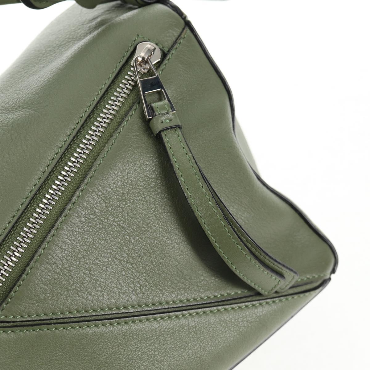LOEWE Anagram Puzzle Hand Bag Leather Khaki Silver Auth 128180M