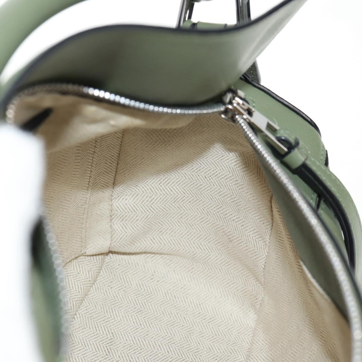 LOEWE Anagram Puzzle Hand Bag Leather Khaki Silver Auth 128180M