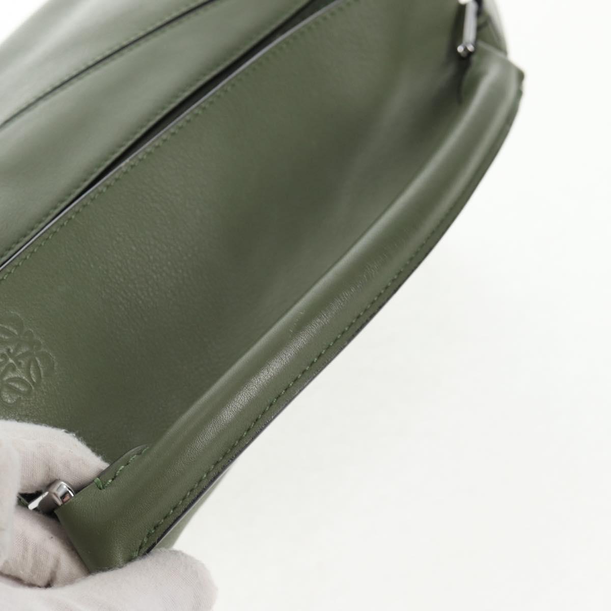 LOEWE Anagram Puzzle Hand Bag Leather Khaki Silver Auth 128180M