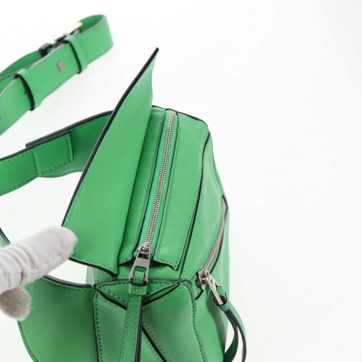 LOEWE Puzzle bag Anagram Waist bag Leather Green Silver Auth 128181M