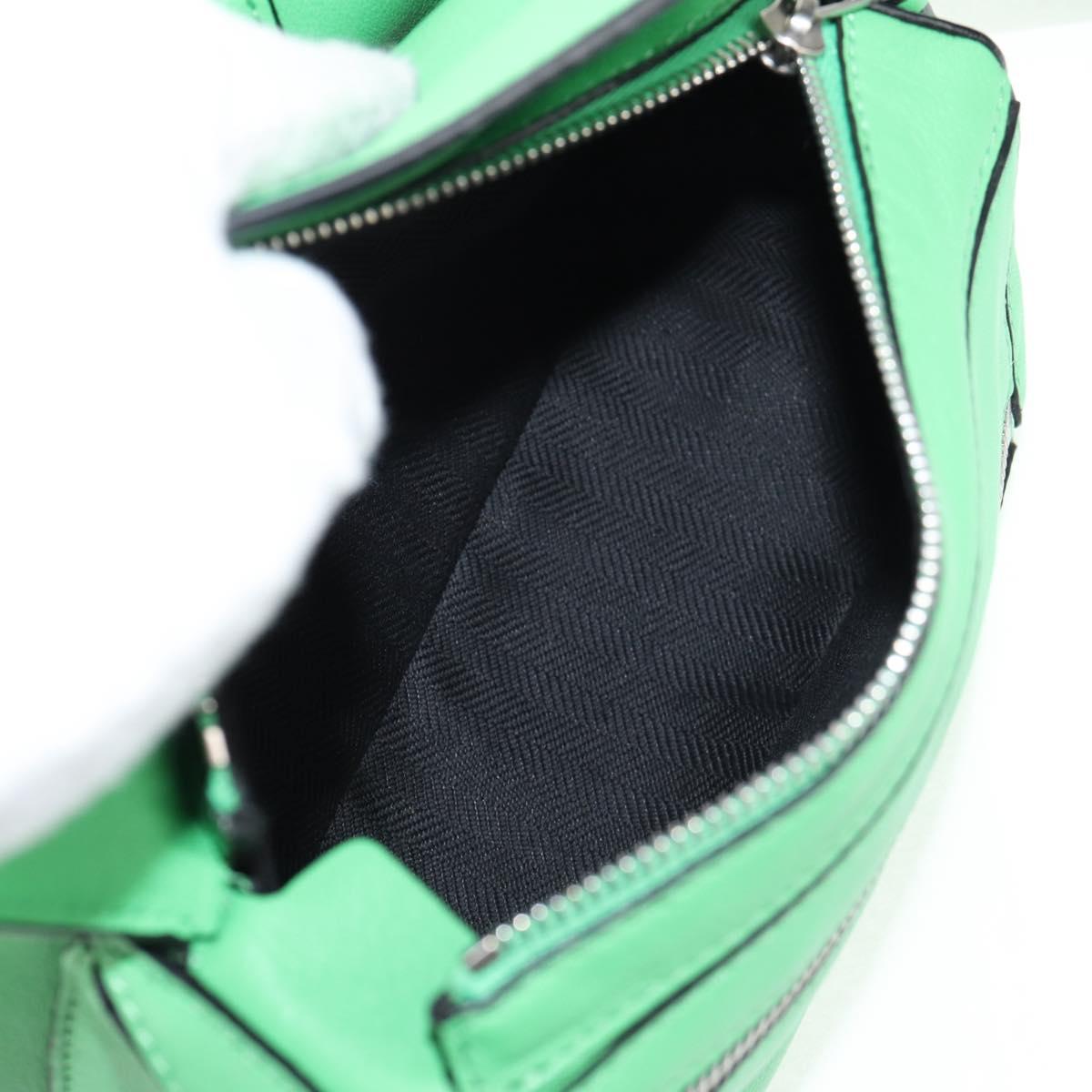 LOEWE Puzzle bag Anagram Waist bag Leather Green Silver Auth 128181M