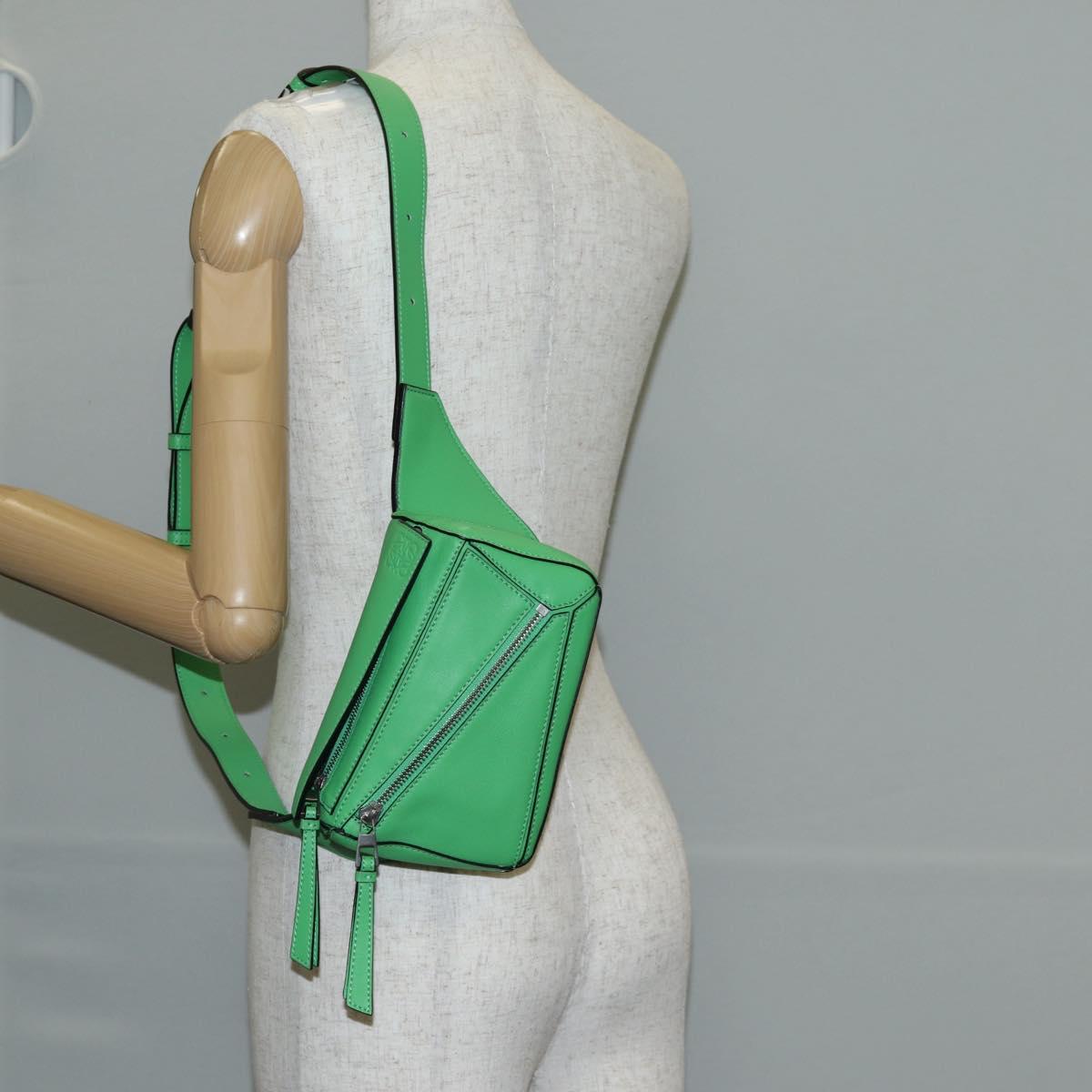 LOEWE Puzzle bag Anagram Waist bag Leather Green Silver Auth 128181M
