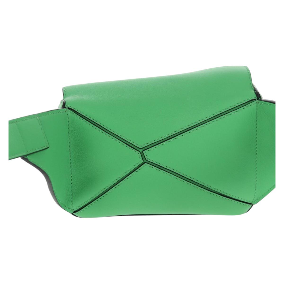 LOEWE Puzzle bag Anagram Waist bag Leather Green Silver Auth 128181M