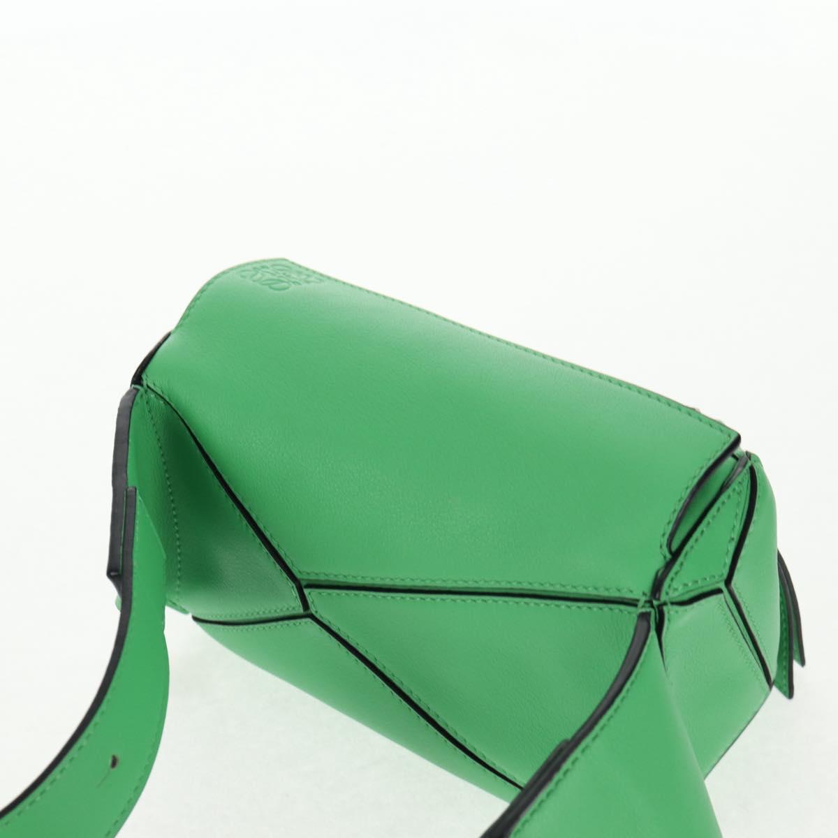 LOEWE Puzzle bag Anagram Waist bag Leather Green Silver Auth 128181M