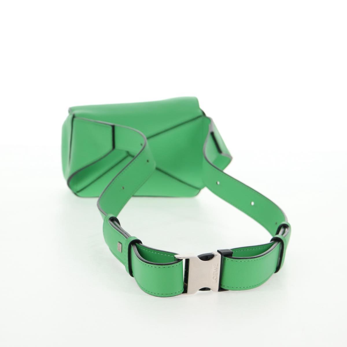 LOEWE Puzzle bag Anagram Waist bag Leather Green Silver Auth 128181M