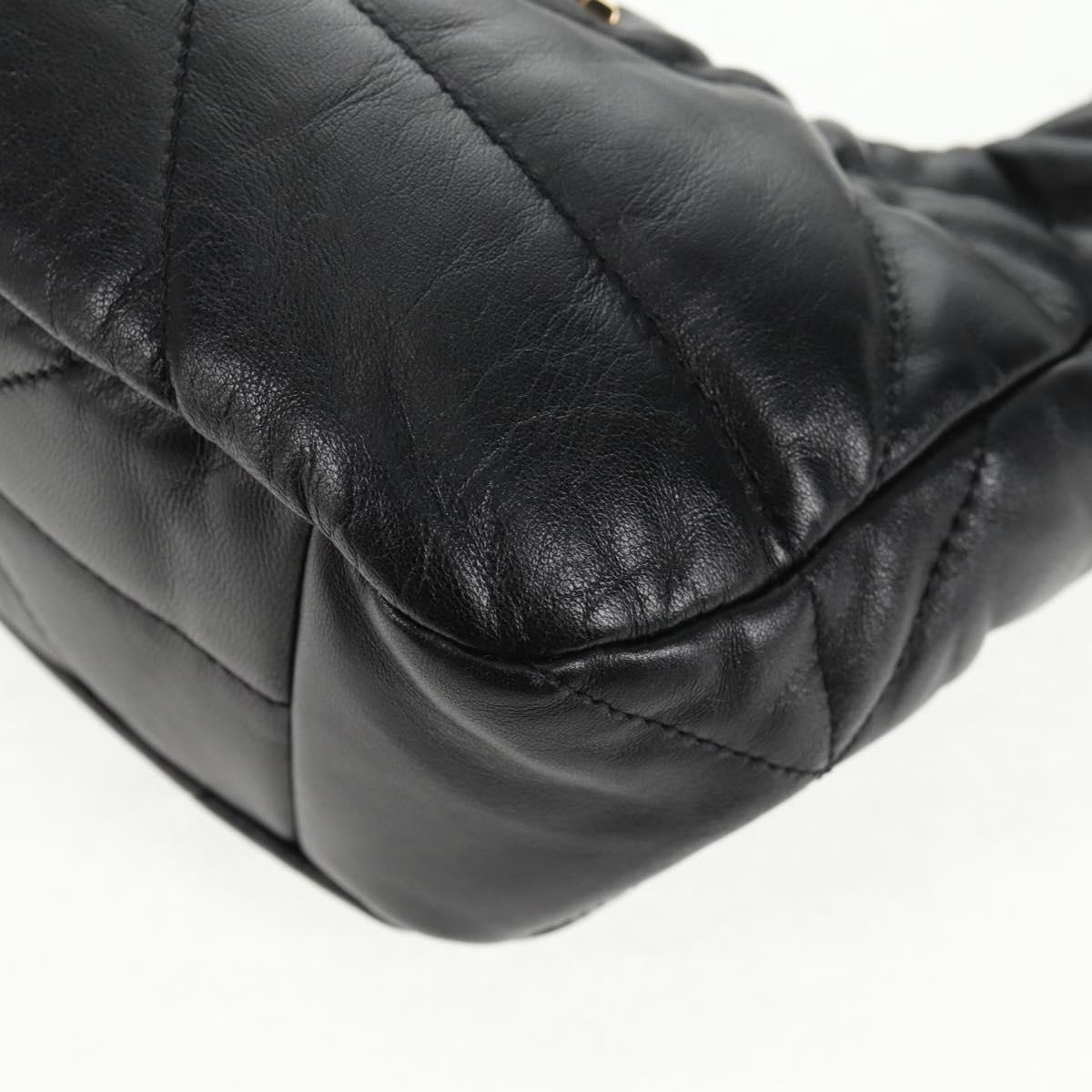 PRADA Hand Bag Leather 2way Black Gold Auth 128189M