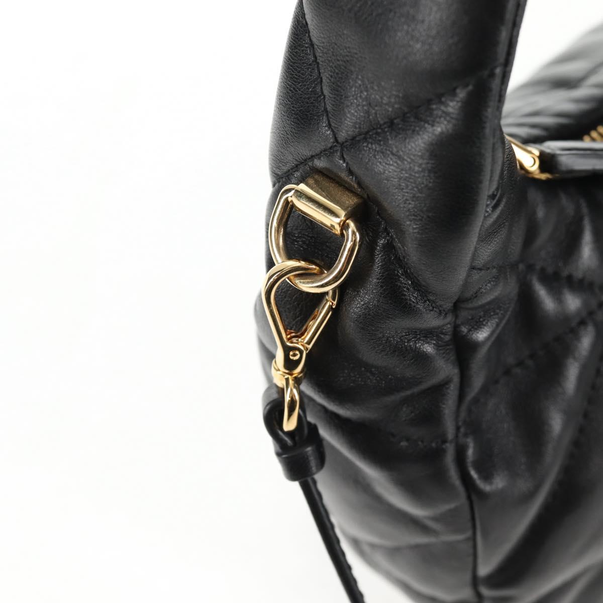 PRADA Hand Bag Leather 2way Black Gold Auth 128189SAM
