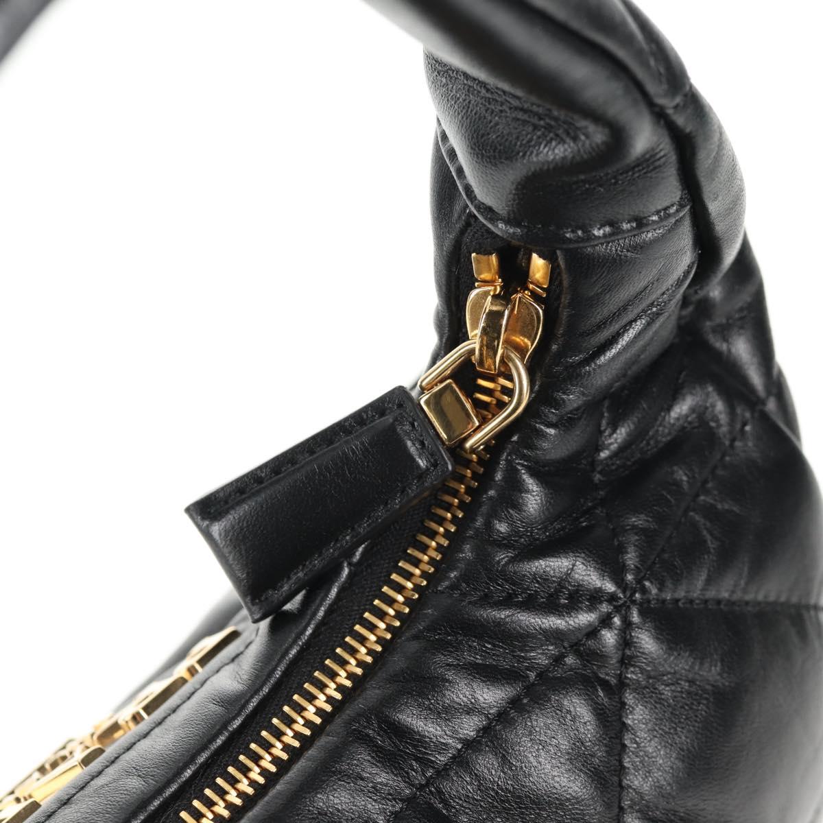 PRADA Hand Bag Leather 2way Black Gold Auth 128189SAM