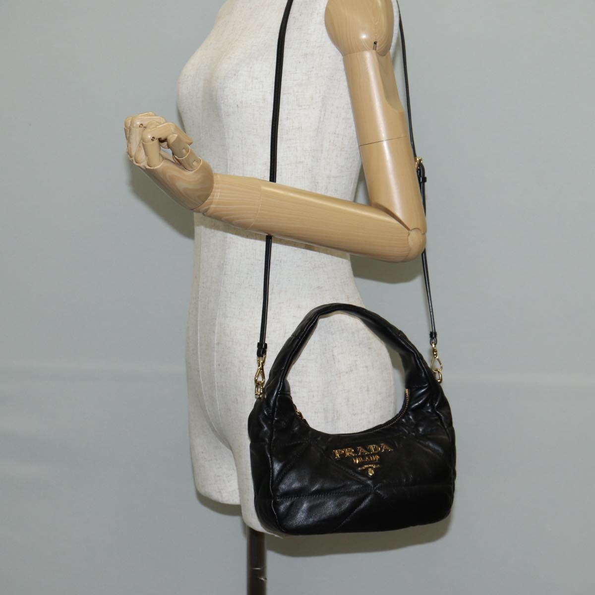 PRADA Hand Bag Leather 2way Black Gold Auth 128189SAM