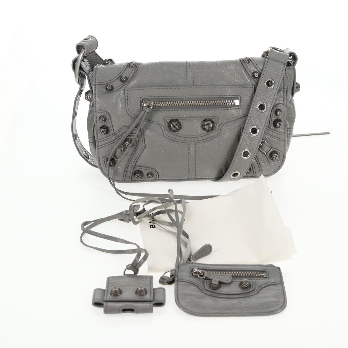 BALENCIAGA Flap Bag XS Shoulder Bag Leather 2way Gray Silver 719082 Auth 128190M