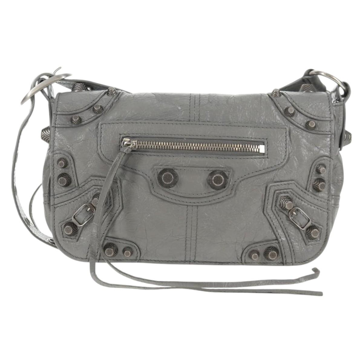 BALENCIAGA Flap Bag XS Shoulder Bag Leather 2way Gray Silver 719082 Auth 128190M