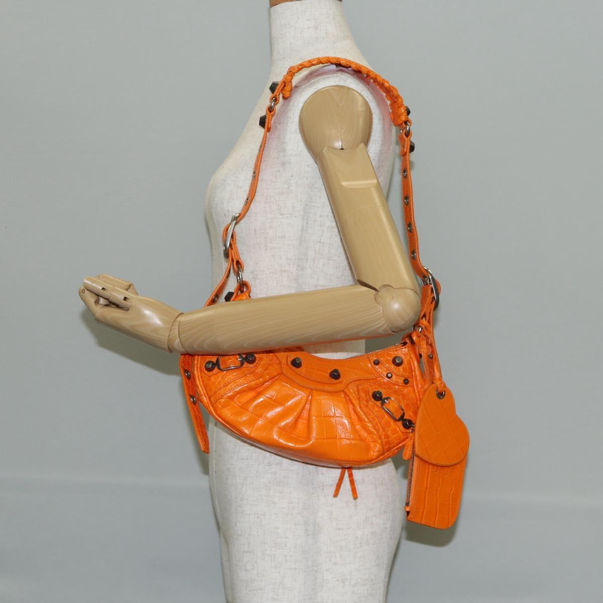 BALENCIAGA Le Cagoule XS Shoulder Bag Leather Orange Silver 671309 Auth 128191M
