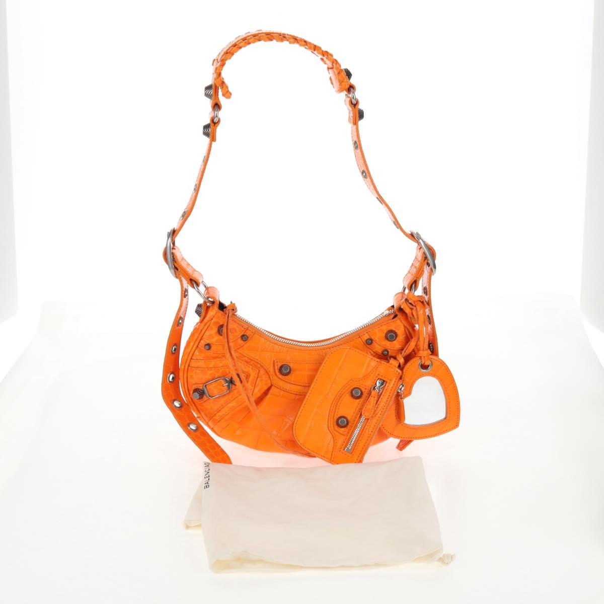 BALENCIAGA Le Cagoule XS Shoulder Bag Leather Orange Silver 671309 Auth 128191M