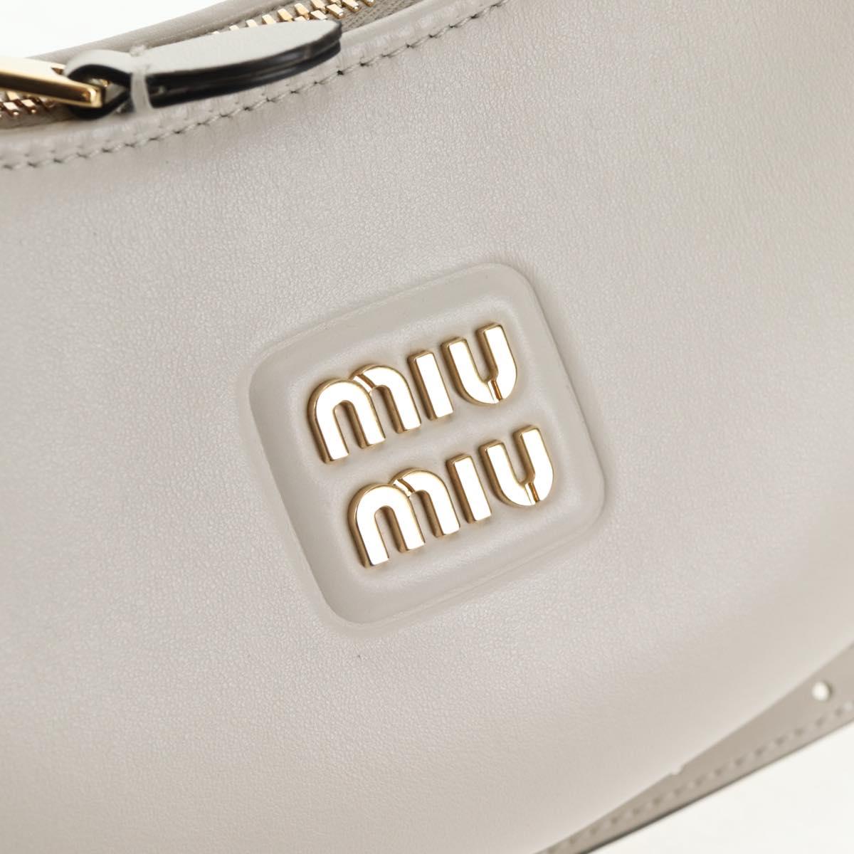 Miu Miu Hand Bag Leather 2way White Gold Auth 128194M