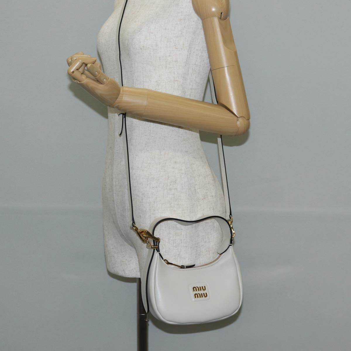 Miu Miu Hand Bag Leather 2way White Gold Auth 128194M