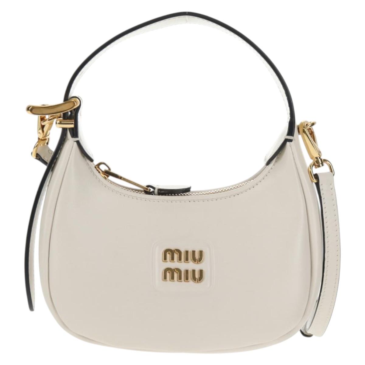 Miu Miu Hand Bag Leather 2way White Gold Auth 128194M