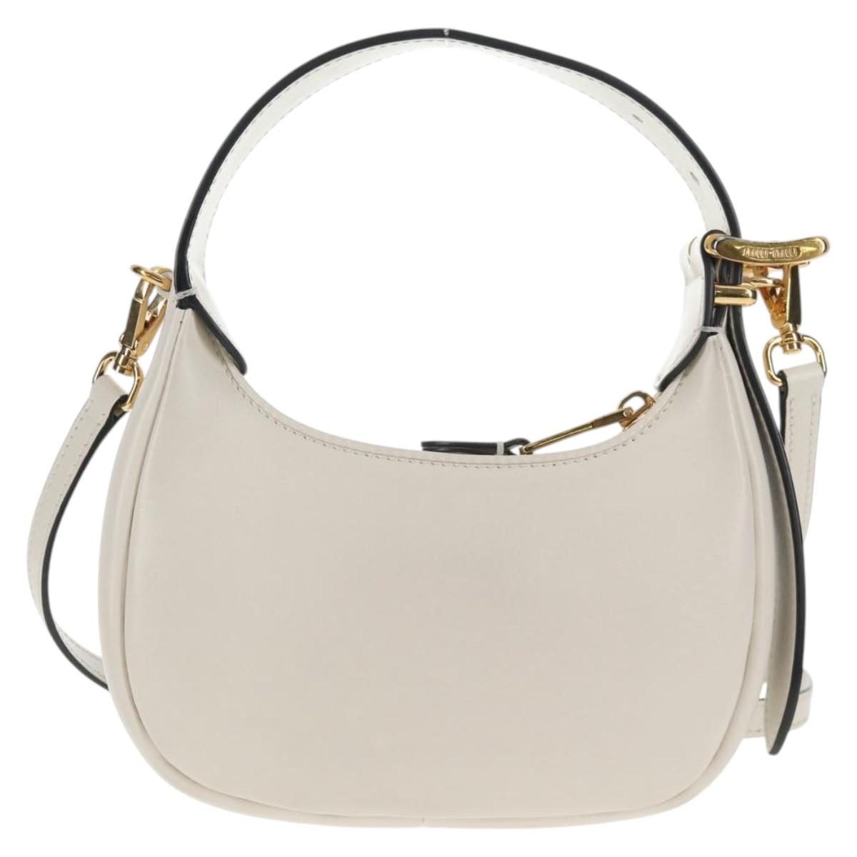 Miu Miu Hand Bag Leather 2way White Gold Auth 128194M