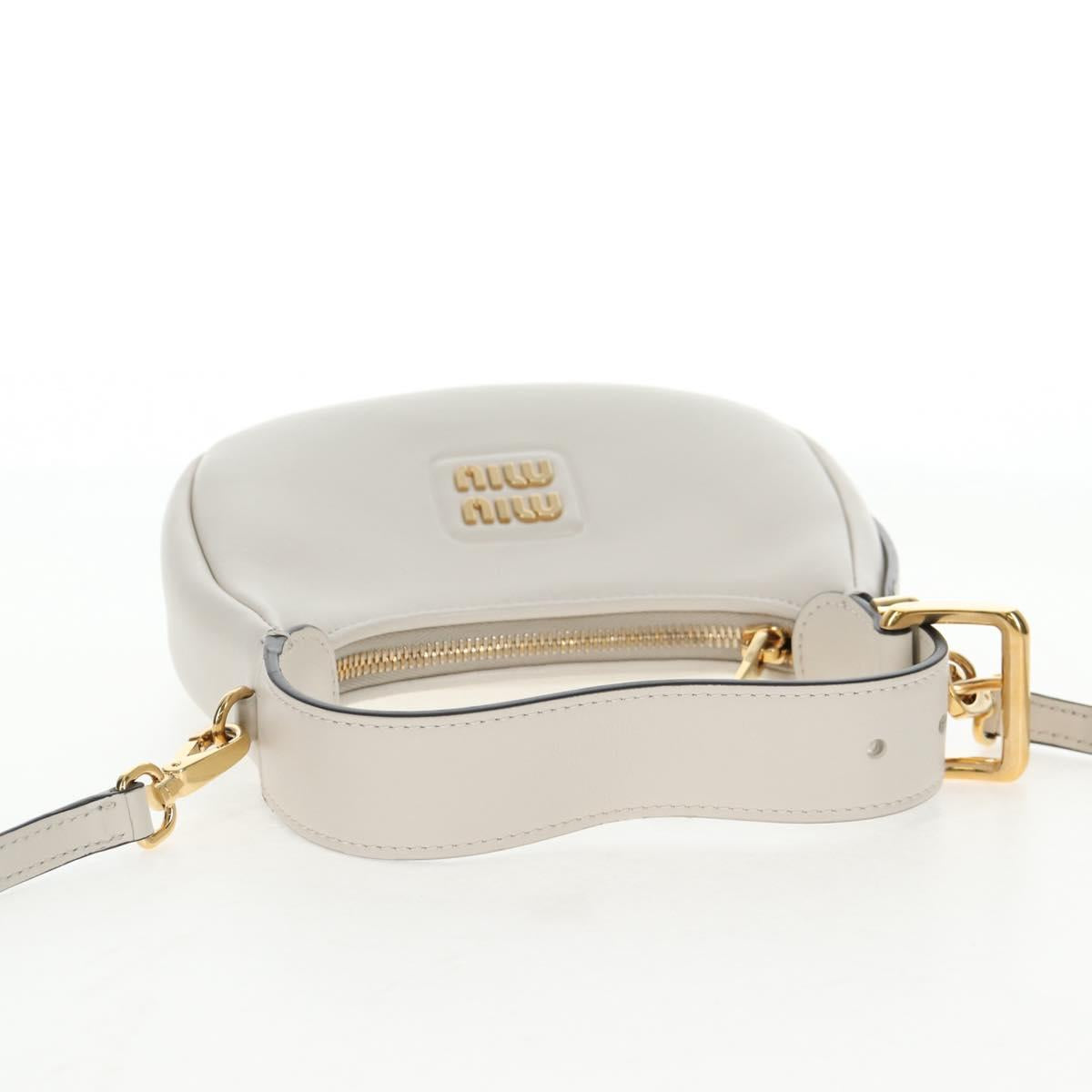 Miu Miu Hand Bag Leather 2way White Gold Auth 128194M