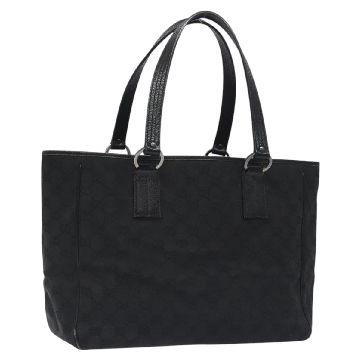 GUCCI GG Canvas Tote Bag Black Silver 113017 Auth 128212