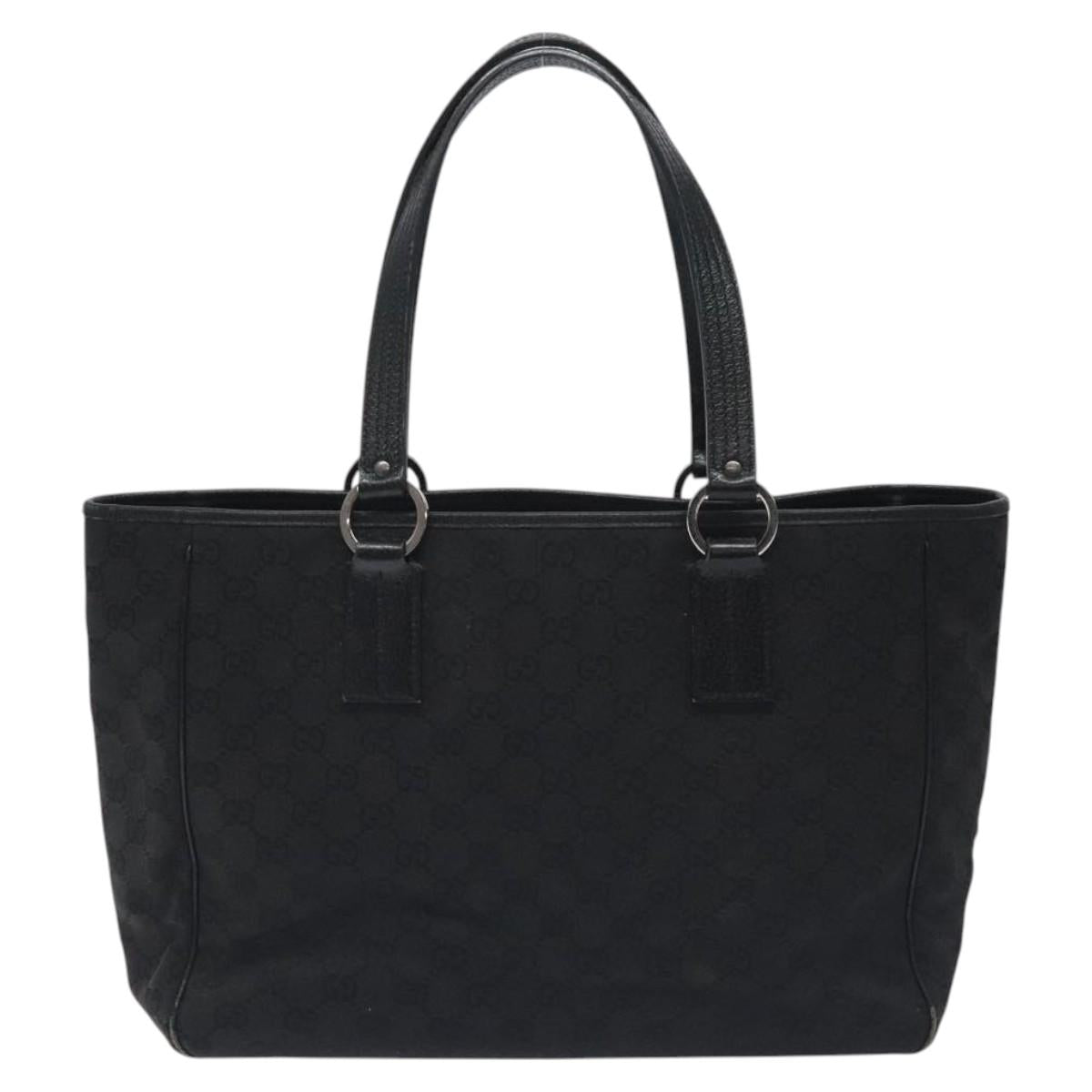GUCCI GG Canvas Tote Bag Black Silver 113017 Auth 128212