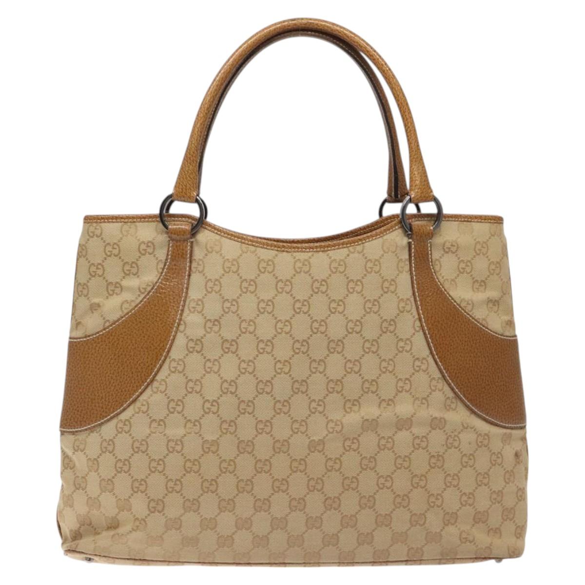 GUCCI GG Canvas Tote Bag Beige Silver 113016 Auth 128214