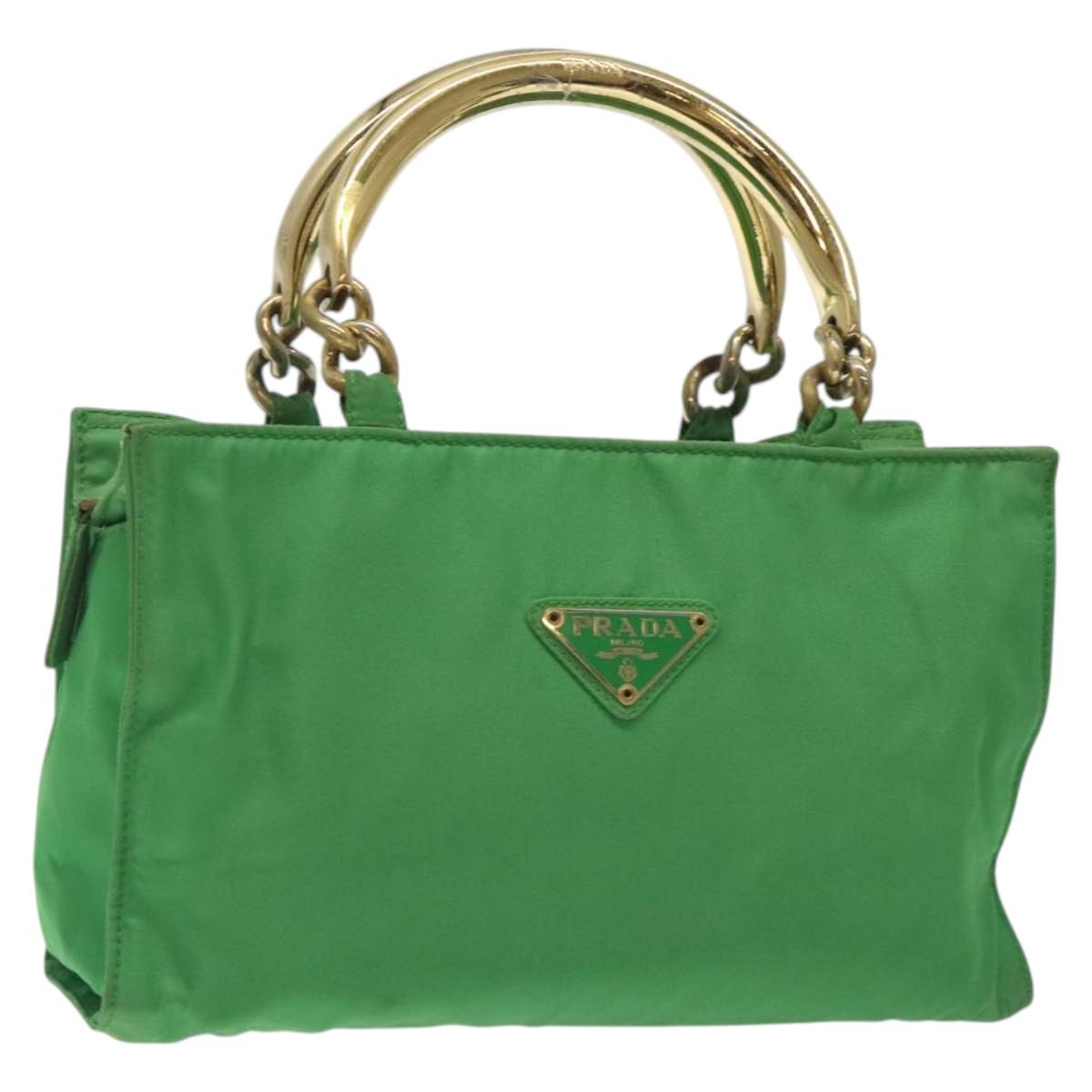 PRADA Hand Bag Nylon Green Gold Auth 128230