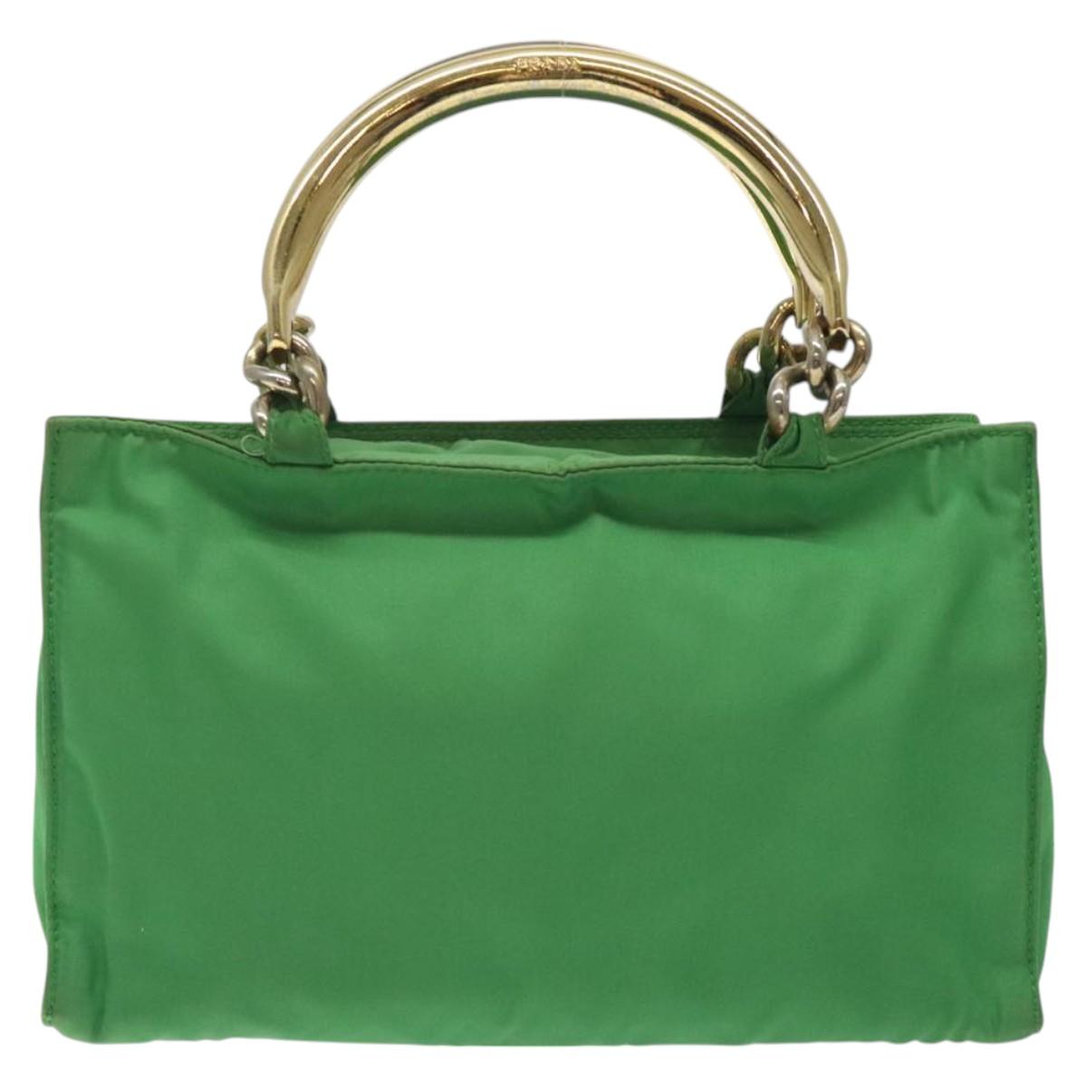 PRADA Hand Bag Nylon Green Gold Auth 128230