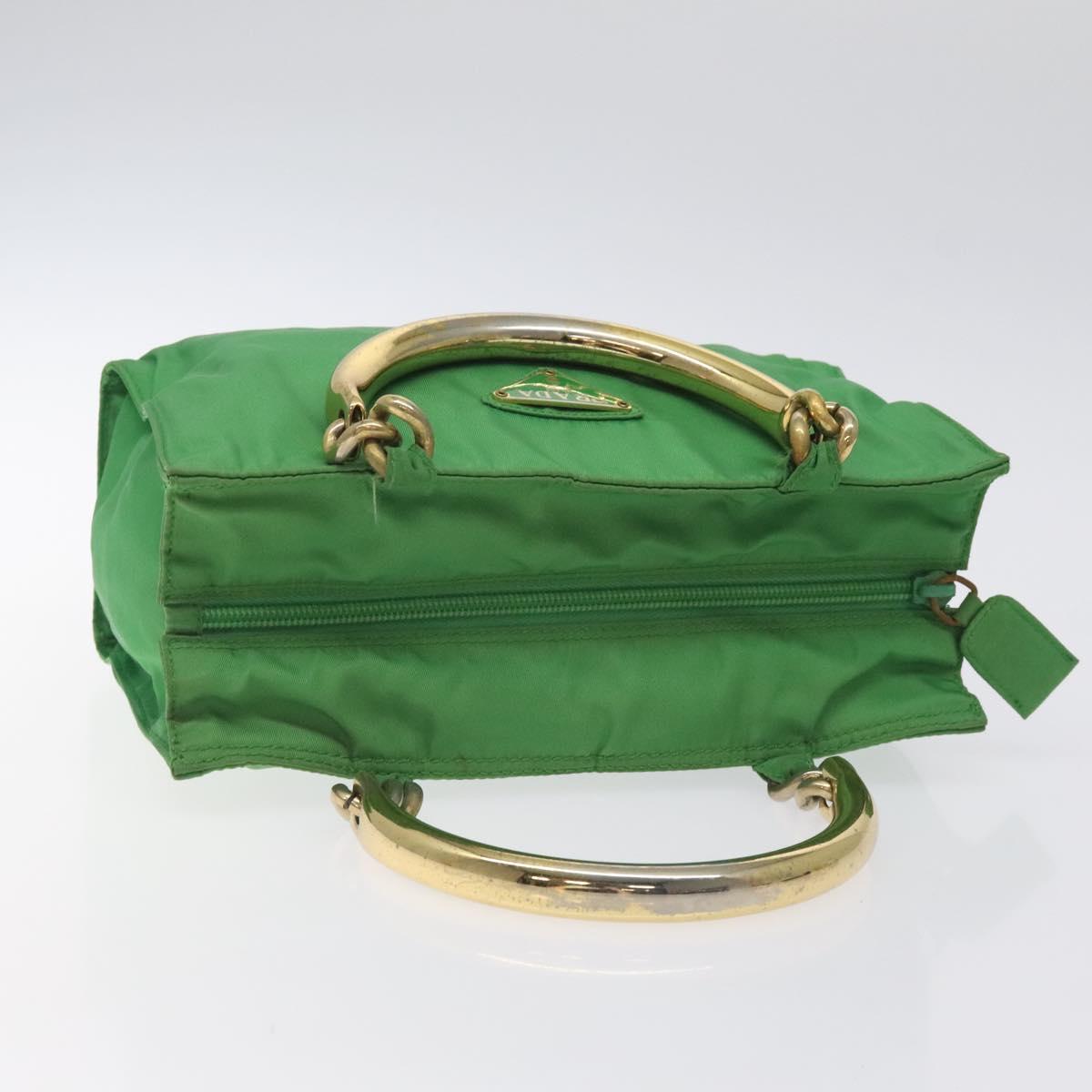 PRADA Hand Bag Nylon Green Gold Auth 128230