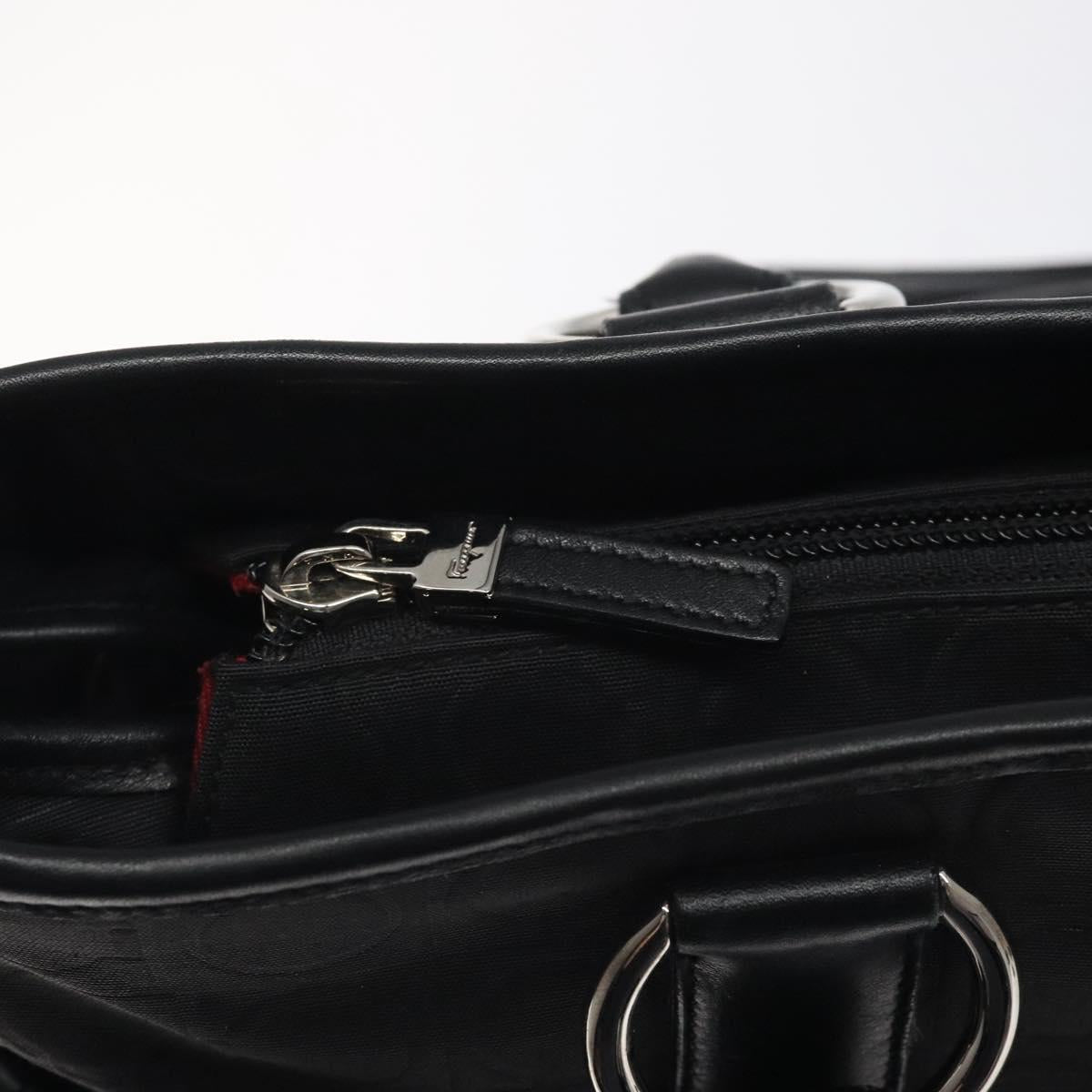 Salvatore Ferragamo Gancini Hand Bag Nylon Black Silver Auth 128232