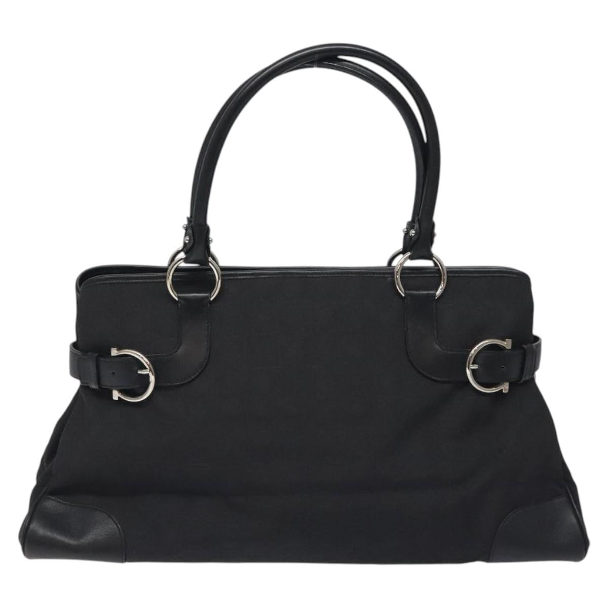 Salvatore Ferragamo Gancini Hand Bag Nylon Black Silver Auth 128232