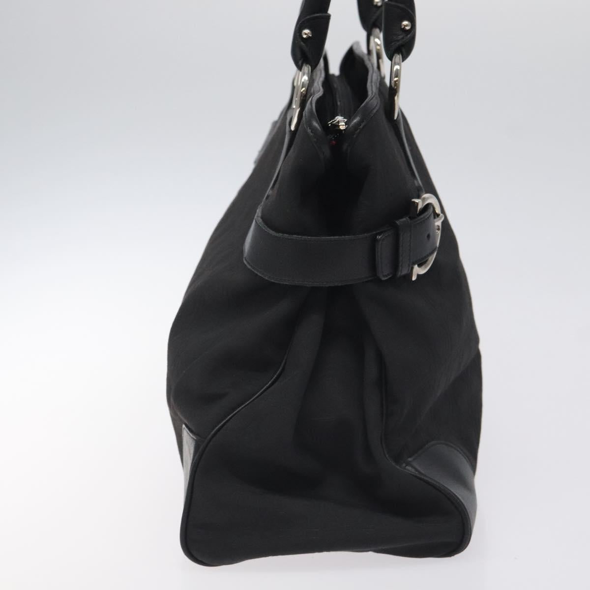 Salvatore Ferragamo Gancini Hand Bag Nylon Black Silver Auth 128232