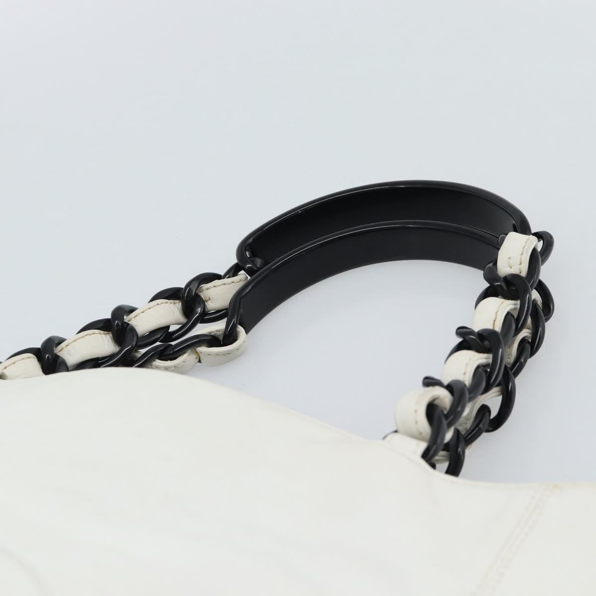 CHANEL Chain Tote Bag Lamb Skin White CC Auth 128237