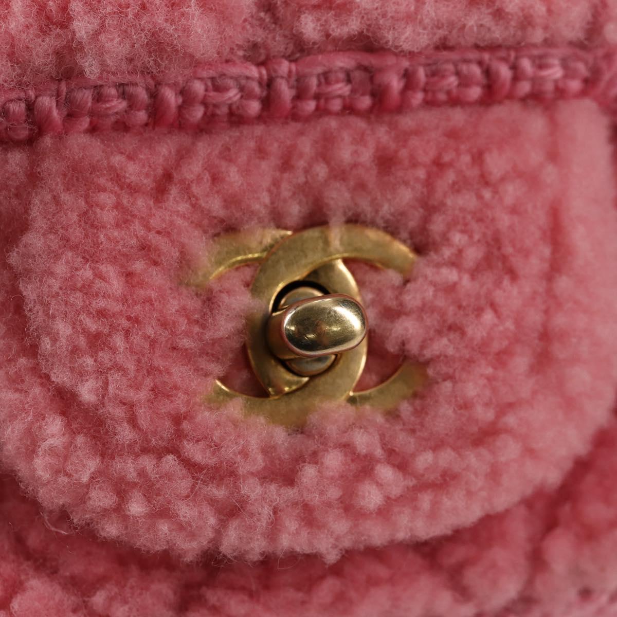 CHANEL Matelasse Chain Shoulder Bag Wool Pink Gold CC Auth 128240SM