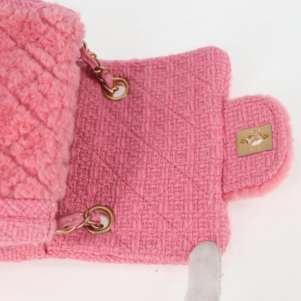 CHANEL Matelasse Chain Shoulder Bag Wool Pink Gold CC Auth 128240SM