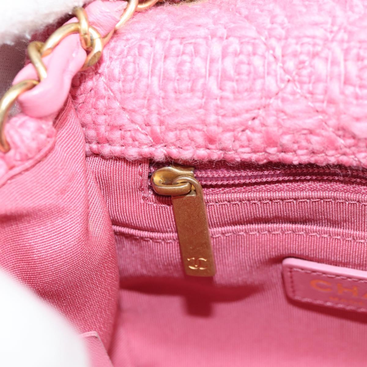 CHANEL Matelasse Chain Shoulder Bag Wool Pink Gold CC Auth 128240SM