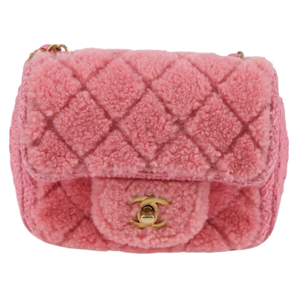 CHANEL Matelasse Chain Shoulder Bag Wool Pink Gold CC Auth 128240SM