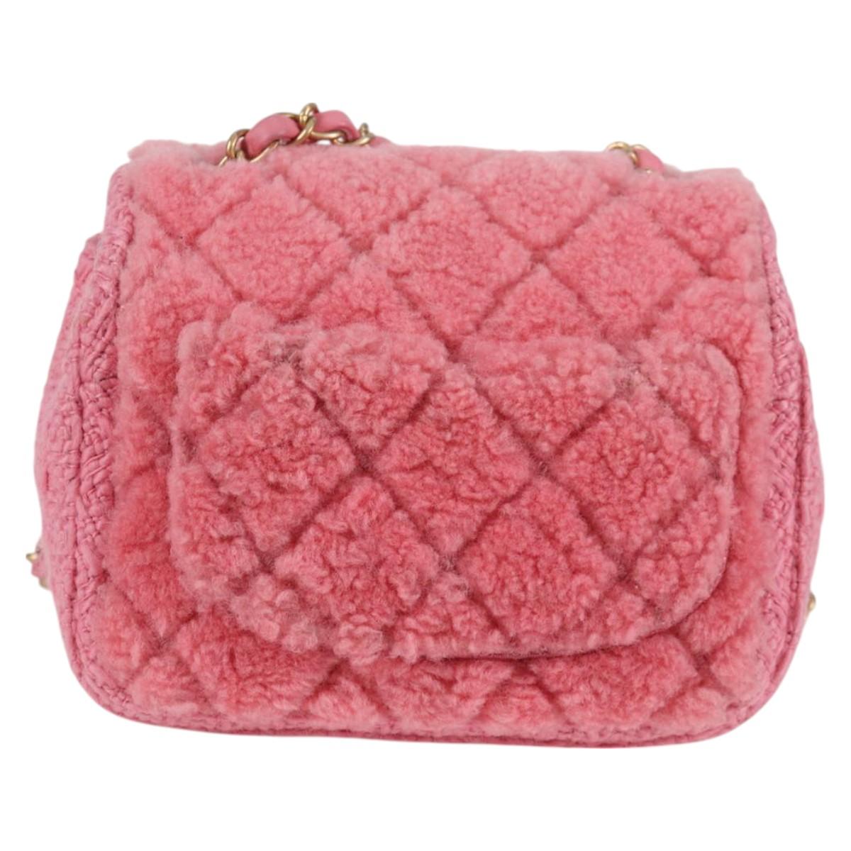CHANEL Matelasse Chain Shoulder Bag Wool Pink Gold CC Auth 128240SM