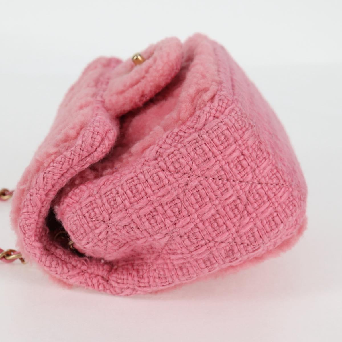 CHANEL Matelasse Chain Shoulder Bag Wool Pink Gold CC Auth 128240SM