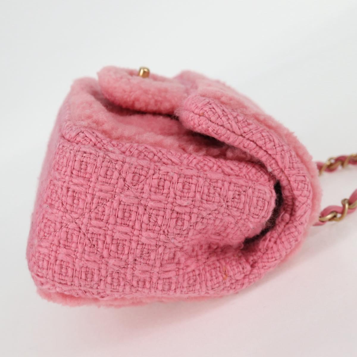CHANEL Matelasse Chain Shoulder Bag Wool Pink Gold CC Auth 128240SM