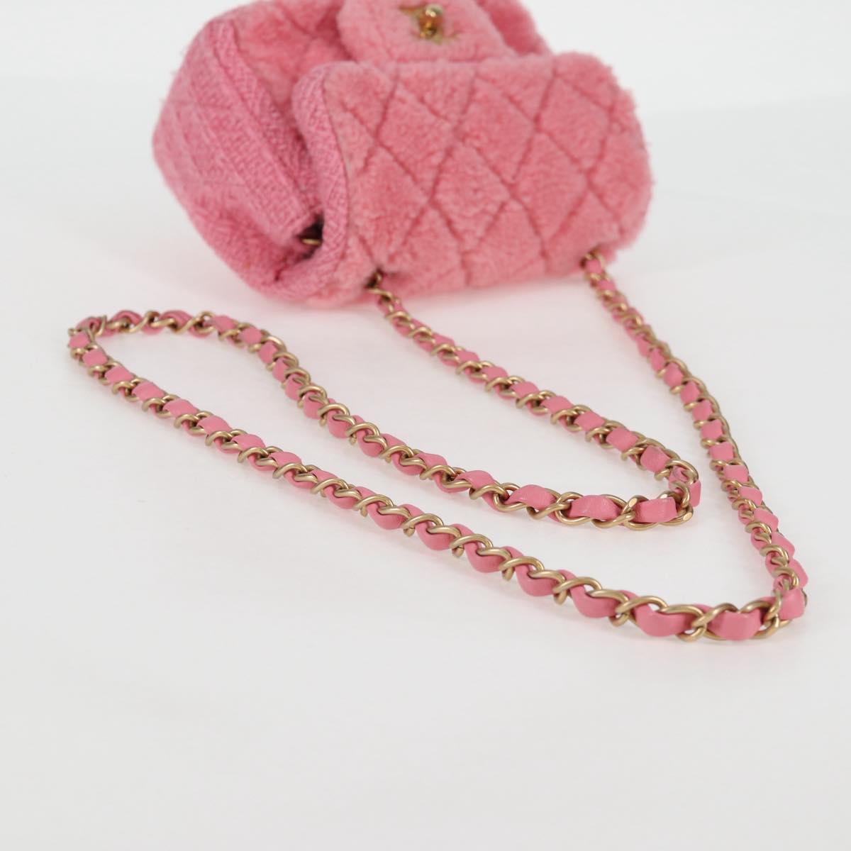 CHANEL Matelasse Chain Shoulder Bag Wool Pink Gold CC Auth 128240SM