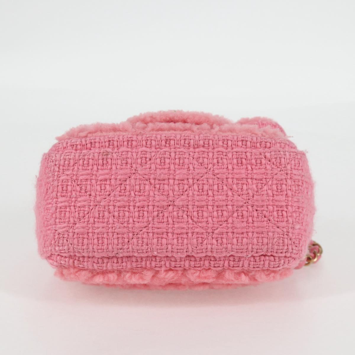CHANEL Matelasse Chain Shoulder Bag Wool Pink Gold CC Auth 128240SM