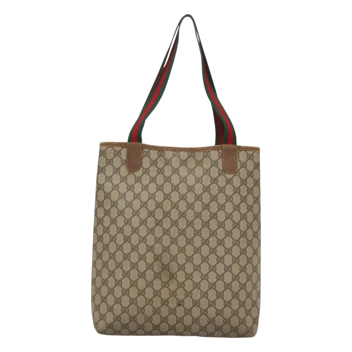 GUCCI GG Supreme Web Sherry Line Tote Bag PVC Beige 120 02 003 Auth 128243