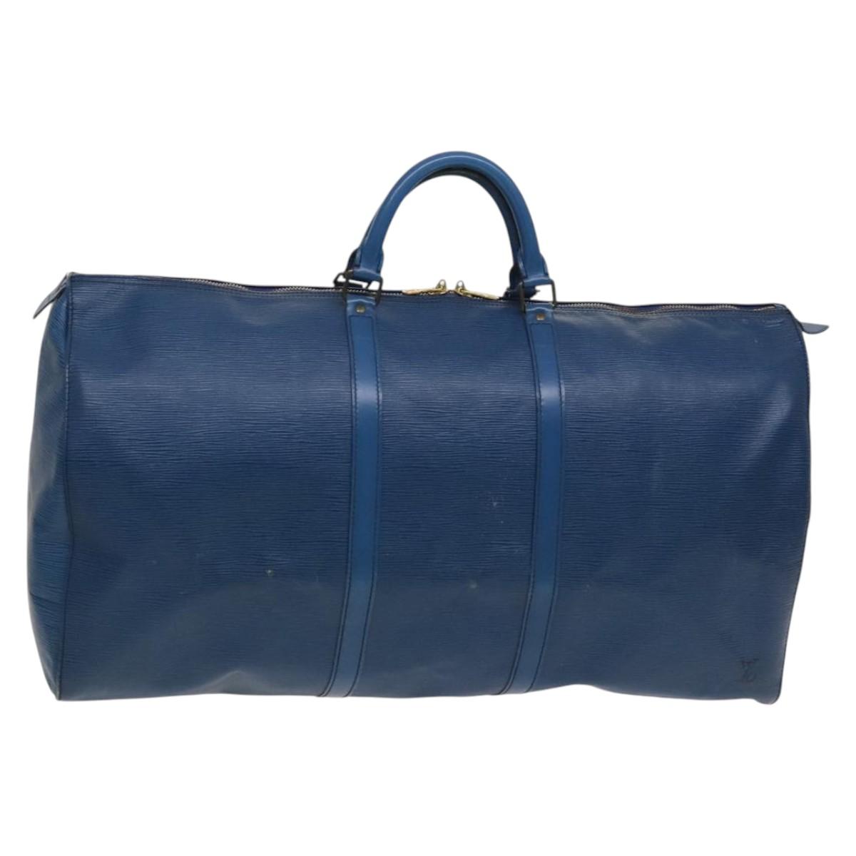 LOUIS VUITTON Epi Keepall 60 Boston Bag Blue M42945 LV Auth 128318
