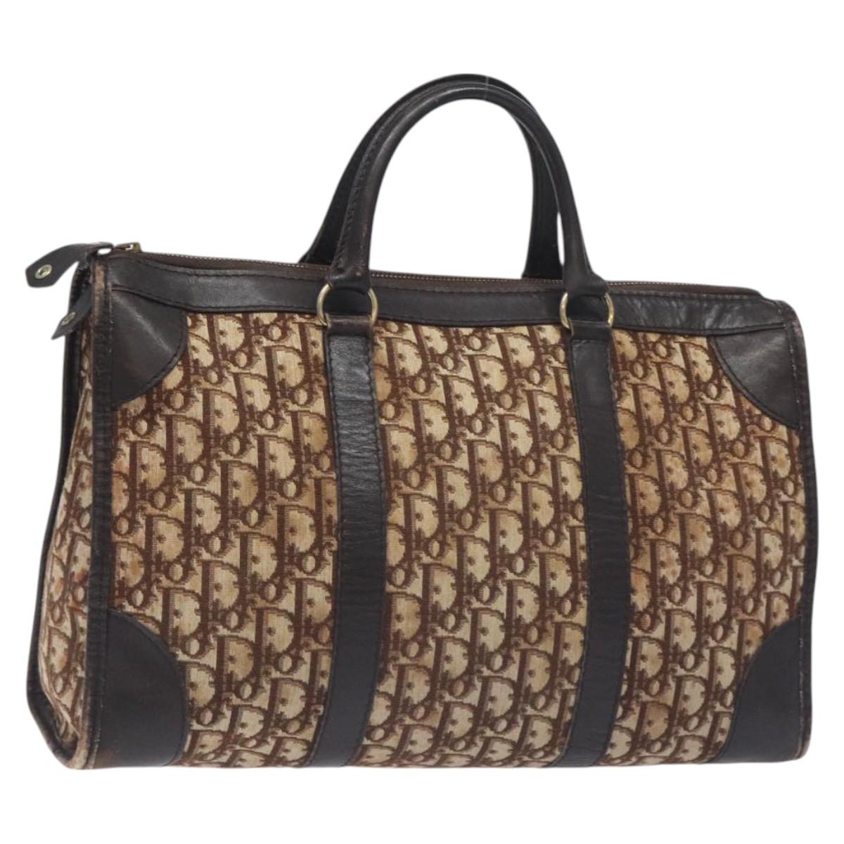 Christian Dior Trotter Canvas Hand Bag Brown Gold Auth 128326