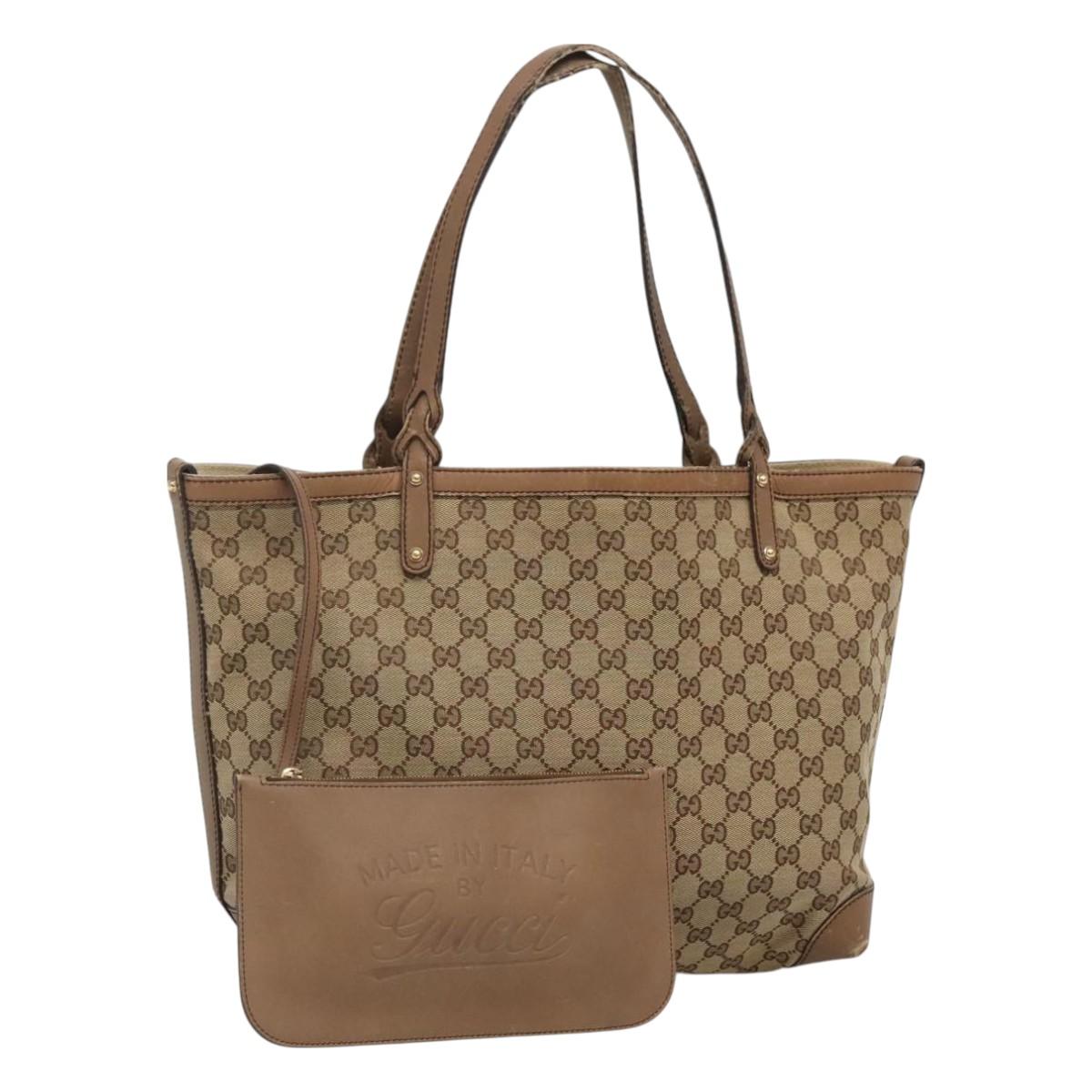 GUCCI GG Canvas Tote Bag Beige Gold 247209 Auth 128328